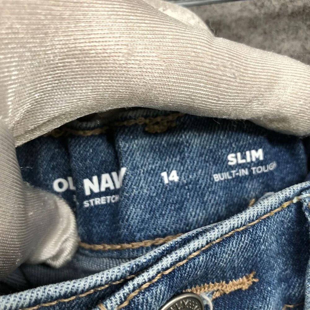 Old Navy Boys Size 14 Slim Fit Jeans Medium Wash Blue‎ 360 Stretch Adjustable